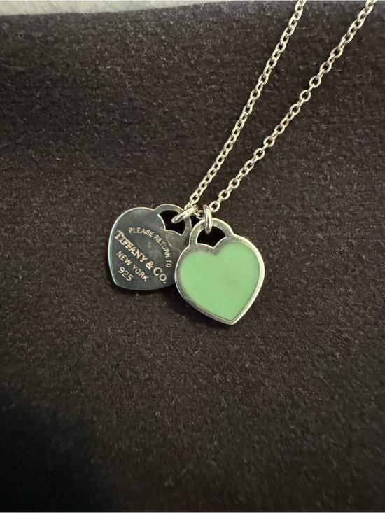 Tiffany & Co. Jewelry - Tiffany & Co. Double Heart Pendant Necklace in Light Green and Silver